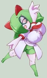 1girls big_breasts blush chloe_(masked_agent) closed_eyes female female_only furry glasses happy hi_res kirlia masked_agent necktie nintendo open_mouth pokémon_(species) pokemon pokemon_(species) round_glasses shirt shortstack simple_background smile solo tight_clothing upper_teeth