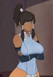 1girls artist_request avatar_legends clothing crossed_arms dark-skinned_female dark_skin female female_only fully_clothed korra large_breasts solo the_avatar the_legend_of_korra water_tribe