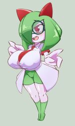 1girls big_breasts blush chloe_(masked_agent) female female_only furry glasses kirlia masked_agent necktie nintendo open_mouth pokémon_(species) pokemon pokemon_(species) red_eyes round_glasses shirt shortstack simple_background smile solo upper_teeth