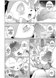 blowjob blush comic cute_fang doujinshi eeveelution english english_text fellatio generation_6_pokemon genitals kikunyi licking licking_penis mammal masturbating oral paws paws_around_penis penis penis_grab penis_lick pokemon pokemon_xy pokephilia pubic_hair saliva sylveon uncut veiny_penis zoophilia