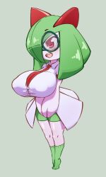 1girls big_breasts blush chloe_(masked_agent) female female_only furry glasses kirlia masked_agent necktie nintendo open_mouth pokémon_(species) pokemon pokemon_(species) red_eyes round_glasses shirt shortstack simple_background smile solo upper_teeth