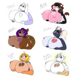 2018 absurd_res anthro areola beaver big_breasts blonde_hair blush boss_monster bovid bovine breasts brown_body buckteeth buxom_gal cape caprine cattle clothing digital_media_(artwork) drxii female fur ground_squirrel hair hi_res huge_breasts mammal mature_anthro mature_female mephitid nipple_piercing nipples non-mammal_breasts piercing prairie_dog rodent sciurid simple_background skunk smile solo superhero supermegatopia teeth toriel undertale undertale_(series) white_body white_fur