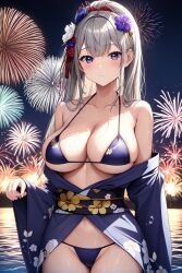 ai_generated curvy_body curvy_female female_focus female_only firecracker kimono long_hair seductive_look stable_diffusion voluptuous_female