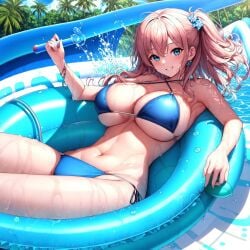 ai_generated big_breasts curvaceous curvy_body curvy_figure long_hair pink_hair seductive_looks stable_diffusion swimming_pool voluptuous_female