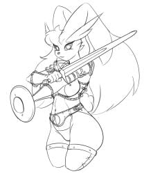 big_breasts breasts buckler_shield female jmf lopunny pokémon_(species) pokemon pokemon_(species) sword