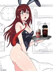 brown_hair bunnysuit dr._perky shiny_skin soda soda_bottle soda_can