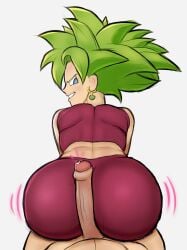 1boy 1girls ass big_ass big_butt big_penis blue_eyes blush buttjob clothed_female_nude_male covered_buttjob doggy_style dragon_ball dragon_ball_super earrings eye_contact favorite female from_behind hot_dogging kefla legendary_super_saiyan looking_at_viewer looking_back medium_hair metalsplinter penis saiyan seductive_look shounen_jump super_saiyan super_saiyan_2 thick_ass tight_clothing tight_pants universe_6/universe_7 universe_6_girls