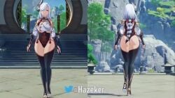 3d animated ass bare_shoulders bodysuit breasts curvy female female_focus female_only game_mod genshin_impact hair_ornament hair_over_one_eye hazeker huge_ass huge_breasts long_hair mod nipples shenhe_(genshin_impact) solo tagme thick_thighs thighhighs underboob video walking white_hair wide_hips