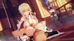 1futa 2girls 3d animated areolae big_breasts big_penis blonde_hair breasts censored clothed clothing cum cumming cumshot duo_focus ejaculation erection female flexa_iii futa_on_female futanari genshin_impact higher_resolution_duplicate huge_breasts human indoors jean_gunnhildr koikatsu light-skinned_female light-skinned_futanari light_skin lisa_(genshin_impact) long_hair lumine_(genshin_impact) mosaic_censoring mostly_nude nipples orgasm paizuri partially_clothed penis short_playtime tagme video