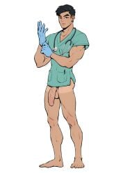 bottomless circumcised dilftown doctor east_asian east_asian_male flaccid flaccid_penis gloves kit_hung looking_at_viewer male male_only muscles muscular muscular_male penis schizoid solo solo_male standing stethoscope tanlines twitter_user_oc veiny_penis