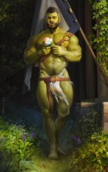 bulge flaccid flaccid_penis green_skin male male_only muscles muscular muscular_male orc orc_male outdoors outside penis_outline qai_san tusks