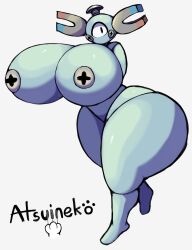 anthro anthro_only anthrofied atsuinekowo big_ass big_breasts breasts female huge_ass huge_breasts magnemite metallic_body pokémon_(species) pokemon thick_thighs