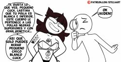 1boy 1girls black_property cuck cuckold edit edited female humiliated humiliation jaiden jaiden_animations jaidenanimations long_hair male panties prostitute prostitution queen_of_spades racism screen_capture screencap screenshot screenshot_edit sexually_suggestive small_penis_humiliation spanish spanish_text steca talking tattoo tattoos thelazyart youtube youtuber youtubers