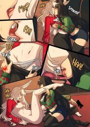 breasts bunny_ears celeste_(kinkymation) christmas comic estella_(kinkymation) french_kiss kinkymation kissing long_hair original panties thighhighs undressing_another yuri