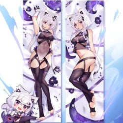 braid cat_ears cat_tail catgirl dakimakura dakimakura_design face_markings purple_eyes squchan squchan_(vtuber) virtual_youtuber vyugen white_hair