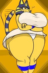 :< animal_crossing ankha ankha_(animal_crossing) anthro big_ass big_breasts breasts clothed clothing dialogue domestic_cat felid feline felis female fur furry furry_only gigigo huge_breasts looking_at_viewer nintendo solo tail talking_to_viewer text thick_thighs wide_hips