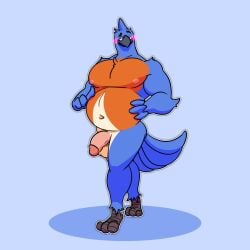 anthro avian belly bird bluebird blush chubby eastern_bluebird furry genitals hi_res male male/male musclegut neptune_mereaux oscine passerine pecs penis slightly_chubby thrush_(bird) virdemis