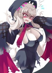 1girls big_breasts black_dress blush cleavage ghost_girl grey_hair huge_breasts long_hair nijisanji nijisanji_en reimu_endou sleeves_past_fingers very_long_hair virtual_youtuber white_background