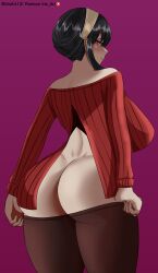 ass big_ass big_breasts black_hair body irisart13 red_eyes spy_x_family stunned thick_ass thick_legs thong yor_briar yor_forger