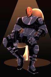 abs bara bulge dc dc_comics deathstroke looking_at_viewer male male_only mrputt muscles muscular muscular_male pecs slade_wilson spread_legs teen_titans