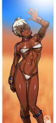 braclet dark-skinned_female elena_(street_fighter) female ganassa hand_up looking_at_viewer rings short_hair smile street_fighter tagme