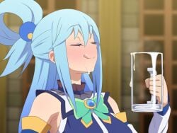 1girls after_drink_cum aqua_(konosuba) beer_mug clothed cum cum_drinking cum_in_container cum_in_cup cum_in_mouth cum_in_mug cum_on_face cum_on_mouth cup drinking drinking_cum female female_only flushed kono_subarashii_sekai_ni_shukufuku_wo! licking_lips mug solo tedain