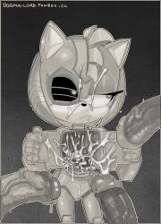 2023 absurd_res amy_rose annoyed anthro bodily_fluids bukkake cum cum_on_face cybernetics cyborg dogma dogmalord eulipotyphlan female genital_fluids genitals greyscale hedgehog hi_res humanoid_genitalia humanoid_penis machine male male/female mammal monochrome penis rusty_rose sega sonic_(series) sonic_prime sonic_the_hedgehog_(series) vein veiny_penis