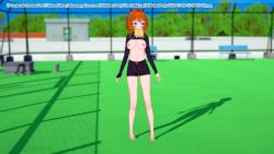 1girls barefoot blue_eyes blush breasts feet female horny_female koikatsu nipples nude_female orange_hair outside oxy_moron pattiiiiiiii toast virtual_youtuber vrchat vrchat_avatar vtuber