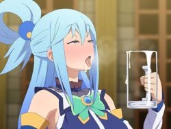 1girls after_drink_cum aqua_(konosuba) beer_mug breath burping clothed cum cum_breath cum_drinking cum_in_container cum_in_cup cum_in_mouth cum_in_mug cum_on_face cum_on_mouth cum_string cup drinking drinking_cum female female_only flushed kono_subarashii_sekai_ni_shukufuku_wo! mug solo tedain