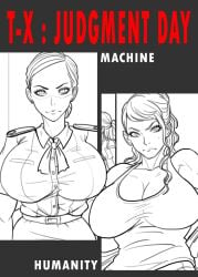 2girls android artist_name athletic athletic_female big_breasts blonde_hair blue_eyes breasts busty cleavage curvaceous curvy curvy_figure cyborg female fit fit_female gynoid hips huge_breasts human human_form humanoid katherine_brewster large_breasts legs light-skinned_female lips machine robot robot_girl t-x terminator terminator_3:_rise_of_the_machines thick thick_legs thick_thighs thighs top_heavy tora_tora upper_body voluptuous wide_hips