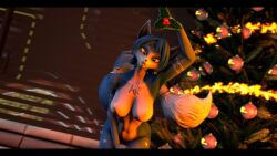 2023 3d_(artwork) accessory anthro big_breasts blue_body blue_ears blue_fur blue_hair blue_tail breasts canid canine christmas christmas_decorations christmas_ornament christmas_tree digital_media_(artwork) female fox fur furgonomics furniture green_eyes hair hi_res holidays krystal looking_at_viewer mammal markings mistletoe multicolored_body multicolored_ears multicolored_fur multicolored_tail nintendo nipples nude plant seductive silvarus smile sofa solo star_fox tail tail_accessory tailband tattoo tree tribal tribal_markings tribal_tattoo white_body white_fur white_inner_ear white_tail window