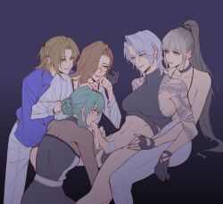 1futa 4girls abs bai_yi_(path_to_nowhere) balls blonde_hair breasts chameleon_(path_to_nowhere) character_request clothed clothing erection fellatio female fully_clothed futa_focus futa_on_female futanari group hand_on_head harem human klsg567 light-skinned_futanari light_skin long_hair muscular_futanari nightingale_(path_to_nowhere) oral oral_sex partially_clothed path_to_nowhere penis precum_drip pubic_hair sex short_hair sitting tattoos tomboy zoya_(path_to_nowhere)