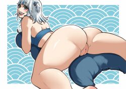 1girls ass big_ass big_butt blue_eyes bottomless breasts female female_only gawr_gura happy hololive hololive_english hololive_myth icehkw light-skinned_female light_skin pussy sharp_teeth short_hair solo tail thick_thighs thighs two_tone_hair virtual_youtuber white_hair