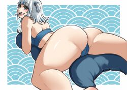 1girls ass big_ass big_butt blue_eyes breasts female female_only gawr_gura happy hololive hololive_english hololive_myth icehkw light-skinned_female light_skin sharp_teeth short_hair solo tail thick_thighs thighs two_tone_hair virtual_youtuber white_hair