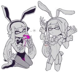 2girls agent_3_(splatoon) artist_request bunnysuit captain_(splatoon_3) drinking multiple_girls new_agent_3_(splatoon) nintendo splatoon splatoon_3 tagme