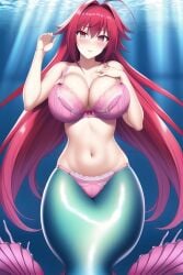 ai_generated big_breasts bra breasts curves curvy curvy_body curvy_female curvy_figure fish_girl fish_tail green_tail high_school_dxd long_breasts long_hair manyinyik mermaid mermaid_girl mermaid_tail mermaid_transformation red_hair rias_gremory seduction seductive seductive_eyes seductive_look seductive_mouth seductive_pose seductive_smile wide_hips