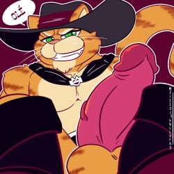 anthro balls boots clothing digital_media_(artwork) domestic_cat dreamworks erection felid feline felis fizzyjay footwear fur genitals hat headgear headwear hi_res looking_at_viewer male male_only mammal mostly_nude muscular muscular_anthro muscular_male pecs penis puss puss_in_boots:_the_last_wish puss_in_boots_(film) puss_in_boots_(franchise) shrek_(series) simple_background smile solo universal_pictures universal_studios