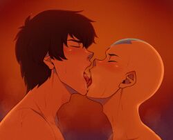 2boys aang air_nomad airbender_tattoo alterinku artist_collab avatar_legends avatar_the_last_airbender bald closed_eyes collab fire_nation french_kiss gay headshot kissing lilprincyvi making_out male male/male male_only men_kissing naked nickelodeon nude saliva short_hair softcore steamy sweat tattoo the_avatar tongue_kiss unspoken_thing yaoi zuko