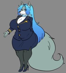 anthro big_breasts blue_hair breasts cleavage clothed clothing female fur furry furry_only harriet_(harry_amoros) harry_amorós solo standing typhmom