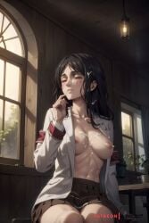 1girls ai_generated ainoob17 attack_on_titan black_hair breasts breasts_out closed_eyes cum cum_in_mouth cum_on_body expressionless eye_bags female oral_creampie pieck_finger shingeki_no_kyojin solo stable_diffusion swallowing swallowing_cum tagme