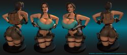 3d ass backpack bag bare_midriff belt big_ass big_breasts breasts brown_eyes brown_hair bust busty cleavage clothing crop_top dual_wielding eyewear female female_focus female_only fingerless_gloves firearm footwear gun handgun handwear hourglass_figure human lara_croft lara_croft_(l.a.u.) large_breasts legwear lipstick long_hair makeup model model_sheet navel pale_skin pistol ponytail short_sleeves solo tagme tank_top texelion thigh_holster tomb_raider tomb_raider_(l.a.u.) weapon wide_hips