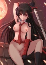 1girls akame_(akame_ga_kill!) akame_ga_kill! alluring areolae arm_above_head belt big_breasts black_gauntlets black_gloves black_hair black_hair_female black_kneehighs black_socks blank_expression blank_stare blush blush_lines blushing_at_viewer breasts casual casual_nudity collar completely_naked completely_naked_female completely_nude completely_nude_female edit emotionless emotionless_female eyebrows eyebrows_visible_through_hair fair-skinned_female fair_skin female female_focus female_only fit fit_female full_moon functionally_nude functionally_nude_female gauntlets gloves high_resolution highres holding holding_katana holding_object holding_sword holding_weapon katana kazenokaze knee_high_socks kneehighs light-skinned_female light_body light_skin long_hair long_hair_female looking_at_viewer moon naked naked_belt naked_collar naked_female naked_footwear naked_gloves naked_kneehighs naked_necktie naked_socks naked_tie necktie neckwear neutral_expression night night_sky nipples nude nude_edit nude_female nude_filter nudist nudity one_arm_up outdoor_nudity outdoors paipan pale-skinned_female pale_body pale_skin red_belt red_eyes red_eyes_female red_gauntlets red_gloves red_necktie red_neckwear rooftop serious serious_face serious_look shameless sitting sky socks solo solo_female staring staring_at_viewer stars stern stern_expression stern_face stern_look sword thighs third-party_edit tie unapologetic unashamed vagina vambraces weapon white_collar white_neckwear