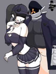 1boy 1boy1girl 1girls ambiguous_penetration artist_request ass bad_edit balanced_craft_wars bell_collar black_blindfold black_cap black_collar black_crop_top black_hair black_legwear black_thighhighs blindfold boob_window breasts captain_(risk_of_rain) clothed clothed_female clothed_sex clothes clothing coat collar collarbone craftwars_knockoff crop_top cross_earrings cross_necklace demon_girl demon_horns demon_tail earrings female hand_on_hip hat horns implied_sex male midriff necklace open_mouth pale-skinned_female pale_skin ponytail risk_of_rain risk_of_rain_2 roblox roblox_avatar skirt source_request succubus supercoolusername_(roblox) thick_thighs thighhighs zettai_ryouiki