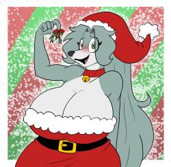 anthro big_breasts blush breasts christmas cleavage clothing female fur furry furry_only harriet_(harry_amoros) harry_amorós holidays solo tagme typhmom