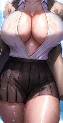 1girls ai_generated breasts cleavage face_out_of_frame female huge_breasts light-skinned_female light_skin massive_breasts office_lady open_shirt original original_character rinomaw short_skirt skirt stable_diffusion sweat sweaty_body thick_thighs thighs wet wet_body wet_clothes