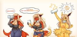 alcohol anthro beer beverage eeveelution female fish generation_1_pokemon hi_res jolteon marine nintendo pokémon_(species) pokemon pokemon_(species) purring_cat shark transformation