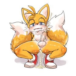 2_tails anthro balls blush bodily_fluids canid canine crouching cum cum_fart cum_in_ass cum_inside cumfart cumshot ejaculation fart fox foxtanukiboy furry furry_only genital_fluids genitals hi_res male mammal multi_tail nude penis sega solo sonic_(series) sonic_the_hedgehog_(series) squatting_position tail tails tears young