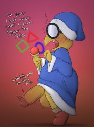 anthro ass balls big_balls big_penis blush chunknudies clothed clothing digital_media_(artwork) english_text erection eyewear genitals glasses hat headgear headwear hi_res huge_balls huge_cock humanoid_genitalia hyper hyper_genitalia hyper_penis kamek koopa male male_only mario_(series) nintendo open_mouth penis scalie simple_background solo text