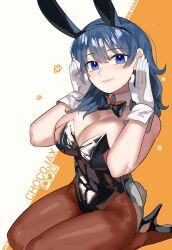 1girls alternate_costume animal_ears black_footwear black_leotard blue_eyes blue_hair bow bowtie breasts brown_pantyhose bunny_ears bunny_girl bunny_pose bunnysuit byleth_(fire_emblem) byleth_(fire_emblem)_(female) chinese_zodiac chocojax cleavage covered_navel detached_collar fake_animal_ears fake_tail female female_only fire_emblem fire_emblem:_three_houses gloves high_heels highres large_breasts leotard lips nintendo pantyhose playboy_bunny rabbit_ears rabbit_tail seiza shiny_footwear sitting smile solo strapless strapless_leotard tail teal_hair white_gloves wrist_cuffs year_of_the_rabbit