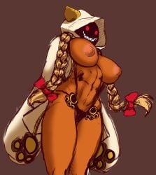 1girls blazblue breasts catgirl dark_skin female smile sol_goodguy taokaka thighs